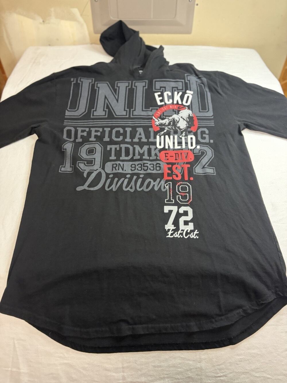 Ecko Unltd Hooded T-Shirt Men 3XL Black Graphic Short Sleeve Streetwear Logo Y2K